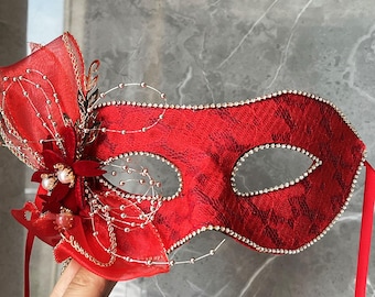 Luxury Red and Gold Ball Mask | Vintage Palace Masquerade | Venetian Mask | Luxury Masquerade Accessories | Halloween Mask | Bridal Mask