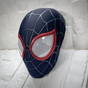 Spider-Verse Spider-Man Mask, Black Spider-Man Mask Cosplay Adult with Face Mask and 3D Rubber Web, Wearable Movie Prop Replica