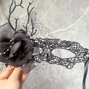 Black lace flower party mask | Luxury gothic mask | Masquerade mask | Half mask | Handmade lace decoration