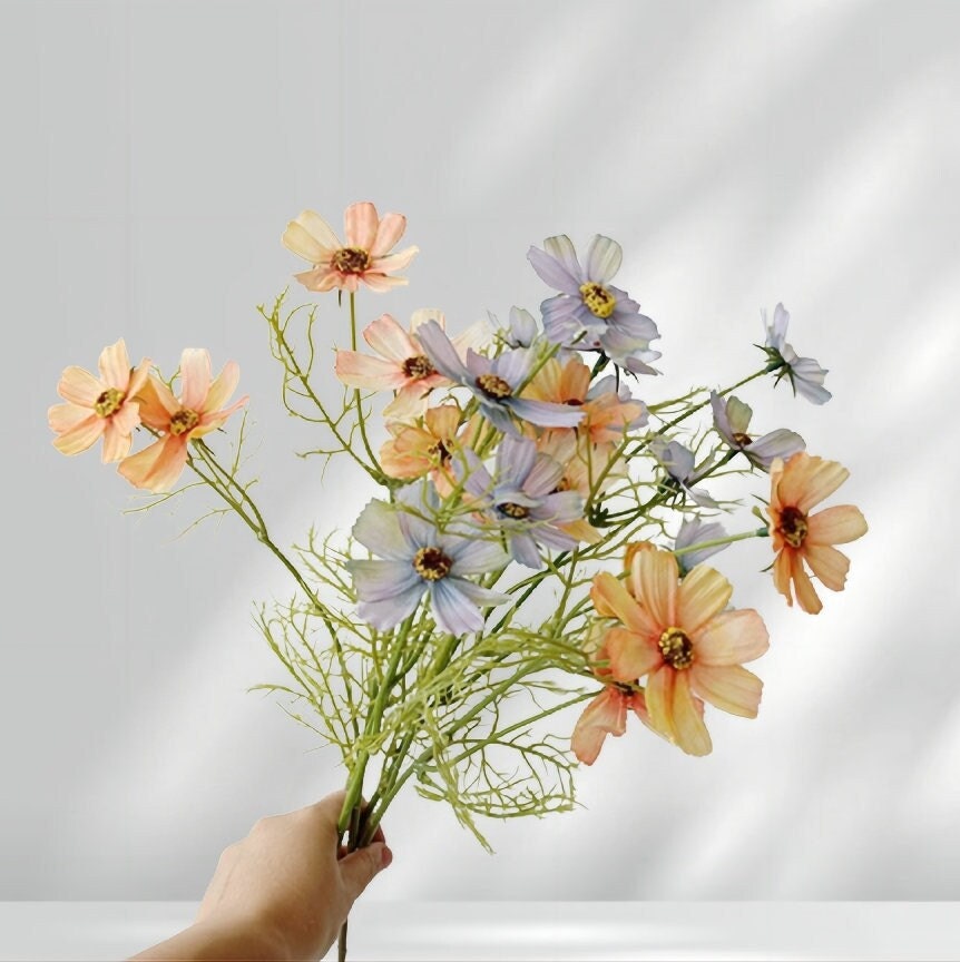 23.5 White Artificial Cosmos Flowers Branch, Faux Summer Wild Flower, Fake  Flowers Centerpieces, DIY Floral