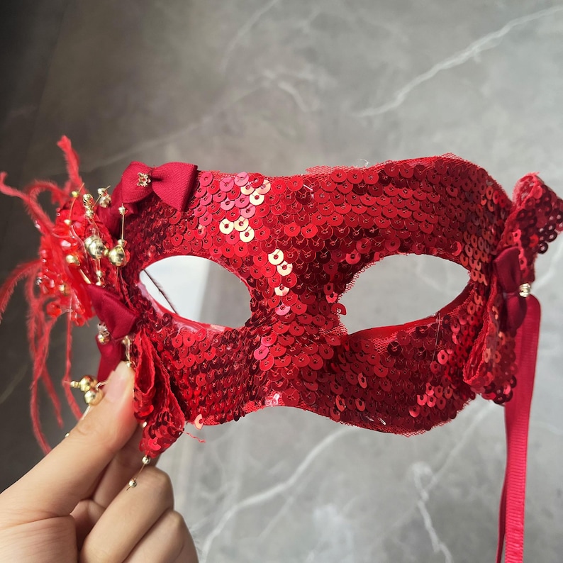 Red Sequins Masquerade Mask-sparkling Venetian Carnival Mask-elegant ...