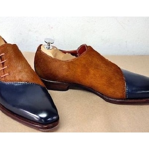 Men&#39;s Handmade Two Tone Leather Shoes | Suede  Loafer Shoes | Men&#39;s Slip On Loafer Shoes | Dress Up Formal Shoe | Wedding Wear Shoes