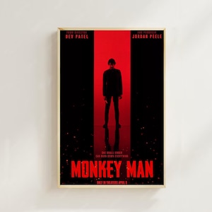 Monkey Man (2024)--Impressão de pôster de filme, decoração para casa, pôster de arte para presente, arte de filme vintage, pôster de tela