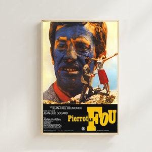 Pierrot le Fou (1965) - Impressão artística de pôster de filme (estilo regular), decoração para casa, impressão de pôsteres de filmes, pôster de arte para presente, pôster em tela