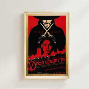V de Vingança (2006) - Pôster de filme (estilo regular), impressão artística, decoração para casa, pôster de arte para presente, arte de parede, arte de filme vintage, pôster em tela