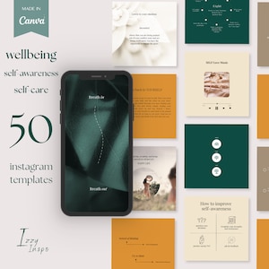 Wellbeing Instagram Post Templates, Self-care Post, Canva Templates, Wellbeing Coach, Instagram Templates, Mindfulness Instagram Post