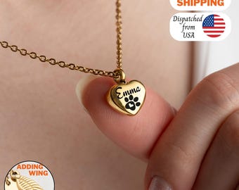 Engraved Pet Paw Heart Urn Necklace Memorial Cremation Jewelry for Dog Cat Ashes Custom Pet Loss Gift