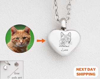 Pet Loss Memorial Necklace - Engraved Cat Urn Jewelry for Ashes - Best Friend Gift - Custom Pet Photo Necklace for Pet Remembrance