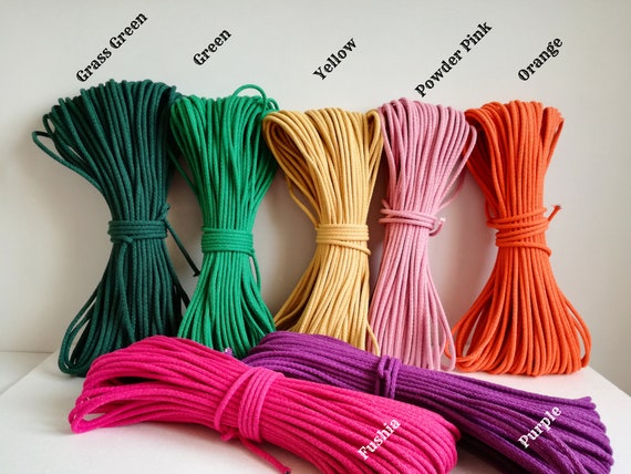 6mm Braided Cotton Cord Rope, Green Orange Yellow Purple Pink Cord