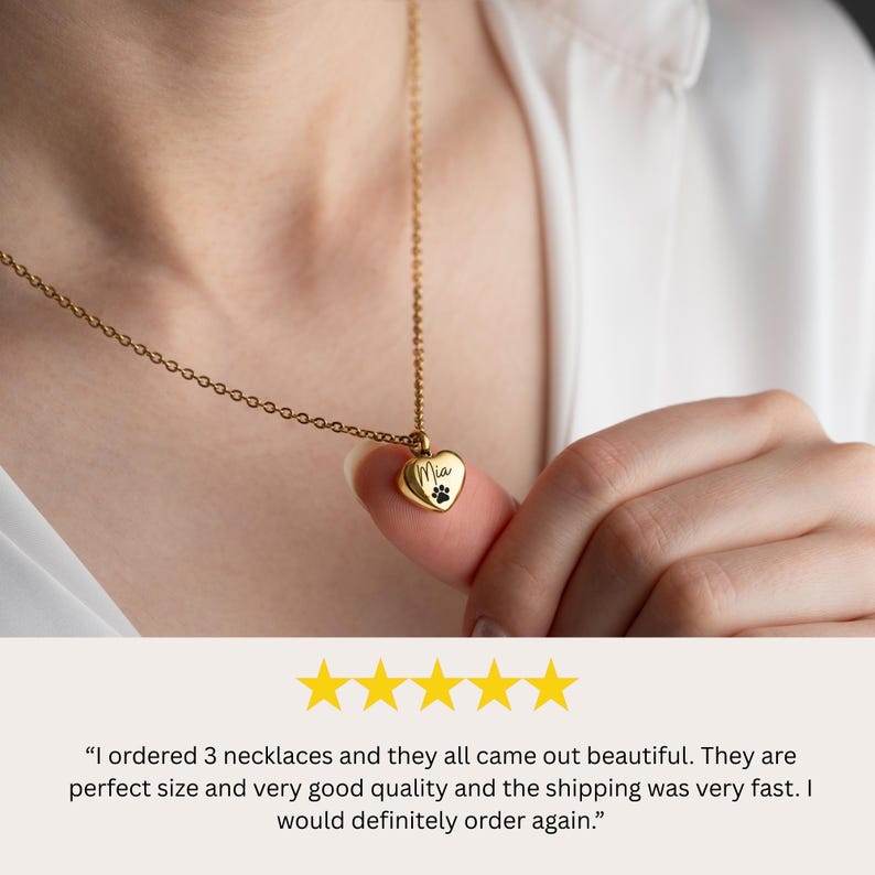 Engravable Heart Shape Urn Necklace Waterproof Necklace with Secret Compartment Ashes Stash Jewelry Pet Cremation Keepsake Dog Cat Memorial