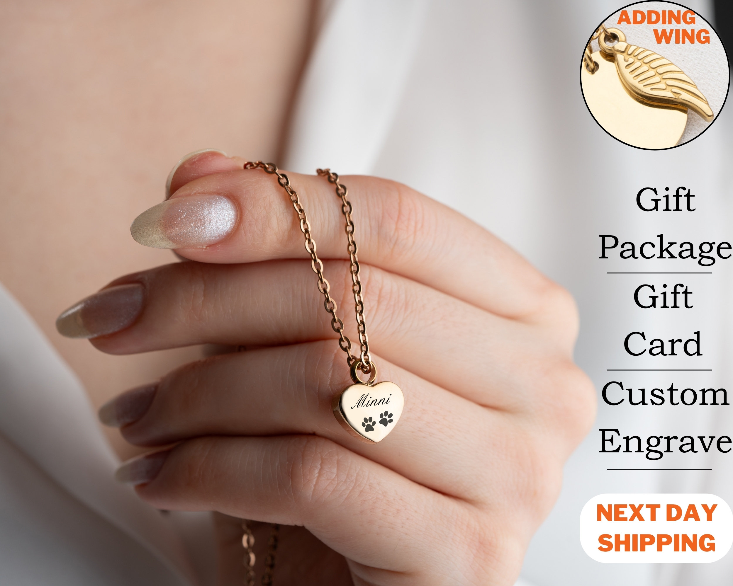 Engravable Heart Shape Urn Necklace Waterproof Necklace with Secret Compartment Ashes Stash Jewelry Pet Cremation Keepsake Dog Cat Memorial