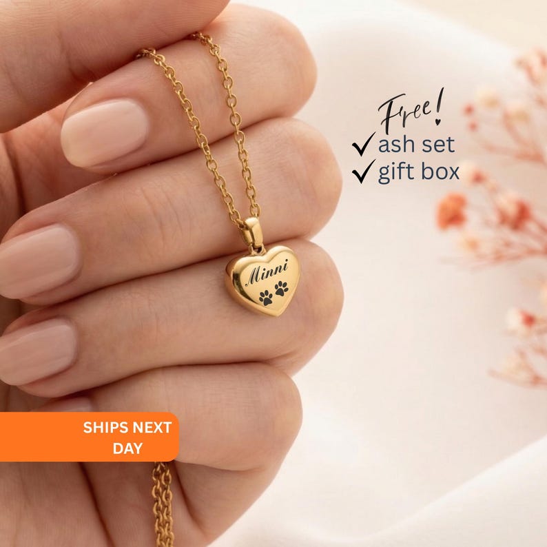 Engravable Heart Shape Urn Necklace Waterproof Necklace with Secret Compartment Ashes Stash Jewelry Pet Cremation Keepsake Dog Cat Memorial