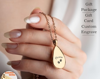 Cremation Ash Holder Teardrop Necklace, Personalized Dog Memorial Gifts, Custom Engraved Pet Urn Necklace, Handmade Pet Ashes Jewelry