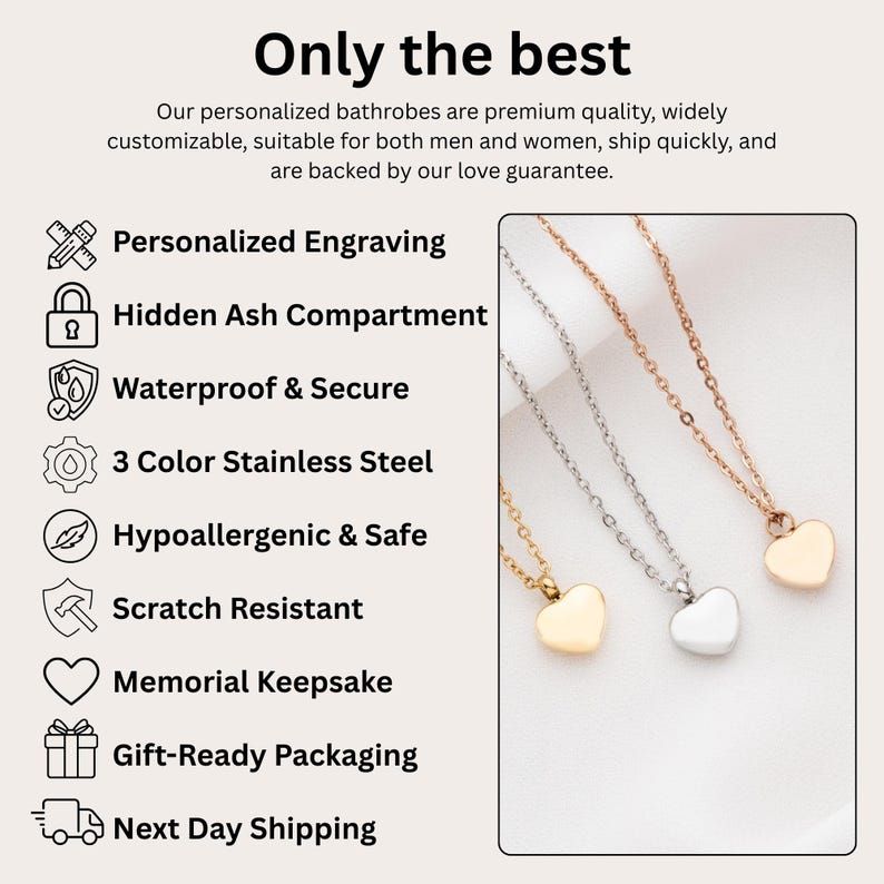 Engravable Heart Shape Urn Necklace Waterproof Necklace with Secret Compartment Ashes Stash Jewelry Pet Cremation Keepsake Dog Cat Memorial