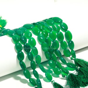 Natural Green Onyx Smooth Flat Oval Gemstone Beads, 10&quot;strand Green Onyx Beads, Fine Onyx Plain Handmade Oval Nugget Beads, Wholesale Beads