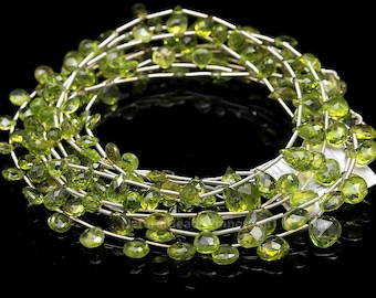 Natuurlijke Peridot gefacetteerde hart kralen ketting met 925 sterling zilveren slot, handgemaakte Peridot kralen ketting, groene Peridot sieraden, verkoop