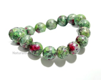 Bracciale in zoisite con rubino • Rubino naturale in zoisite • Bracciale con perline di cristallo curativo • Gioiello con pietre preziose elastiche Boho • Regalo per lei