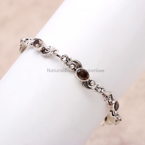Vintage Smoky Quartz Bracelet in Sterling Silver – Handmade Boho Gemstone Jewelry – Gift for Her – USA Artisan Jewelry
