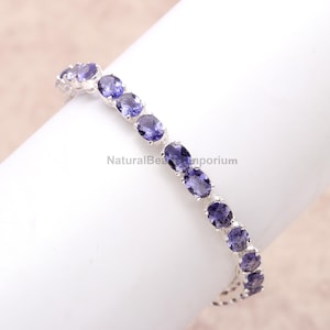Tanzanite Tennis Bracelet Sterling Silver | Dainty Blue Gemstone Jewelry | December Birthstone Gift | Handmade Bracelet for Her