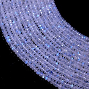Natural White Rainbow Moonstone Faceted Rondelle Beads, Moonstone Jewelry, 4-5mm Rainbow Moonstone Beads Strands AAA+ Flashy Rainbow Beads