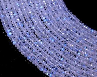 Natural White Rainbow Moonstone Faceted Rondelle Beads, Moonstone Jewelry, 4-5mm Rainbow Moonstone Beads Strands AAA+ Flashy Rainbow Beads