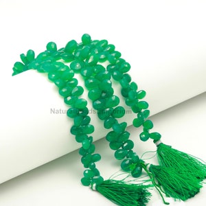 AAA+ Green Onyx Faceted Pear Shape Briolette | Onyx Pear Beads | Green Onyx Side Drill Pear | Wholesale Beads For Handmade Jewelry Making