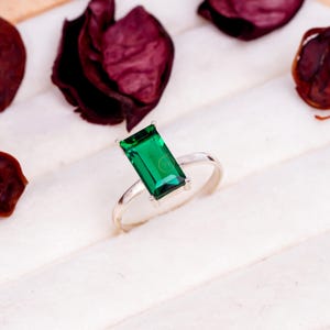 Emerald Green Baguette Ring • Silver Statement Ring • Green Gemstone Ring • May Birthstone Jewelry • Engagement Promise Gift •Gift For Her