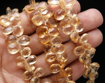 Briolette de citrino facetado, cuentas de citrino en forma de pera AAA, piedra preciosa de citrino natural, tira de cuentas de citrino facetadas naturales de 33 cm