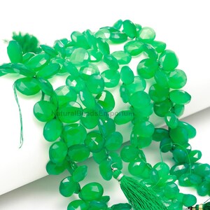 AAA+ Green Onyx Faceted Pear Shape Briolette | Onyx Pear Beads | Green Onyx Side Drill Pear | Wholesale Beads For Jewelry Making Crafts Sale