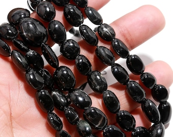 Natural Black Diopside Oval Smooth Beads, 6x8 mm Plain Gemstone Beads, Diopside Nuggets Loose Beads, Handmade Jewelry Making Beads Sale