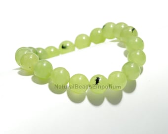 Natural Green Prehnite Bracelet, Grade AA Stretch Elastic Healing Crystal 10mm Round Bead Bracelet for Men, Women, Handmade Jewelry