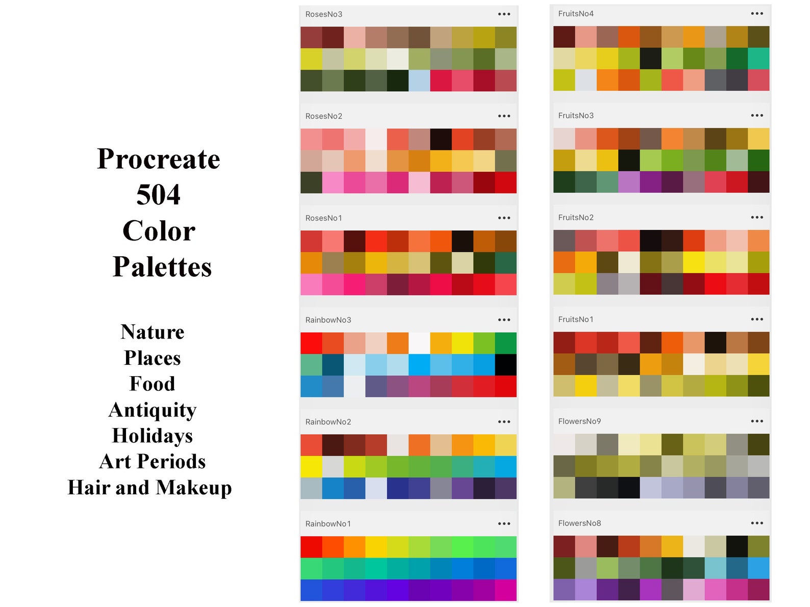 504 Color Palettes Procreate, Procreate Color Palette, Unique Color