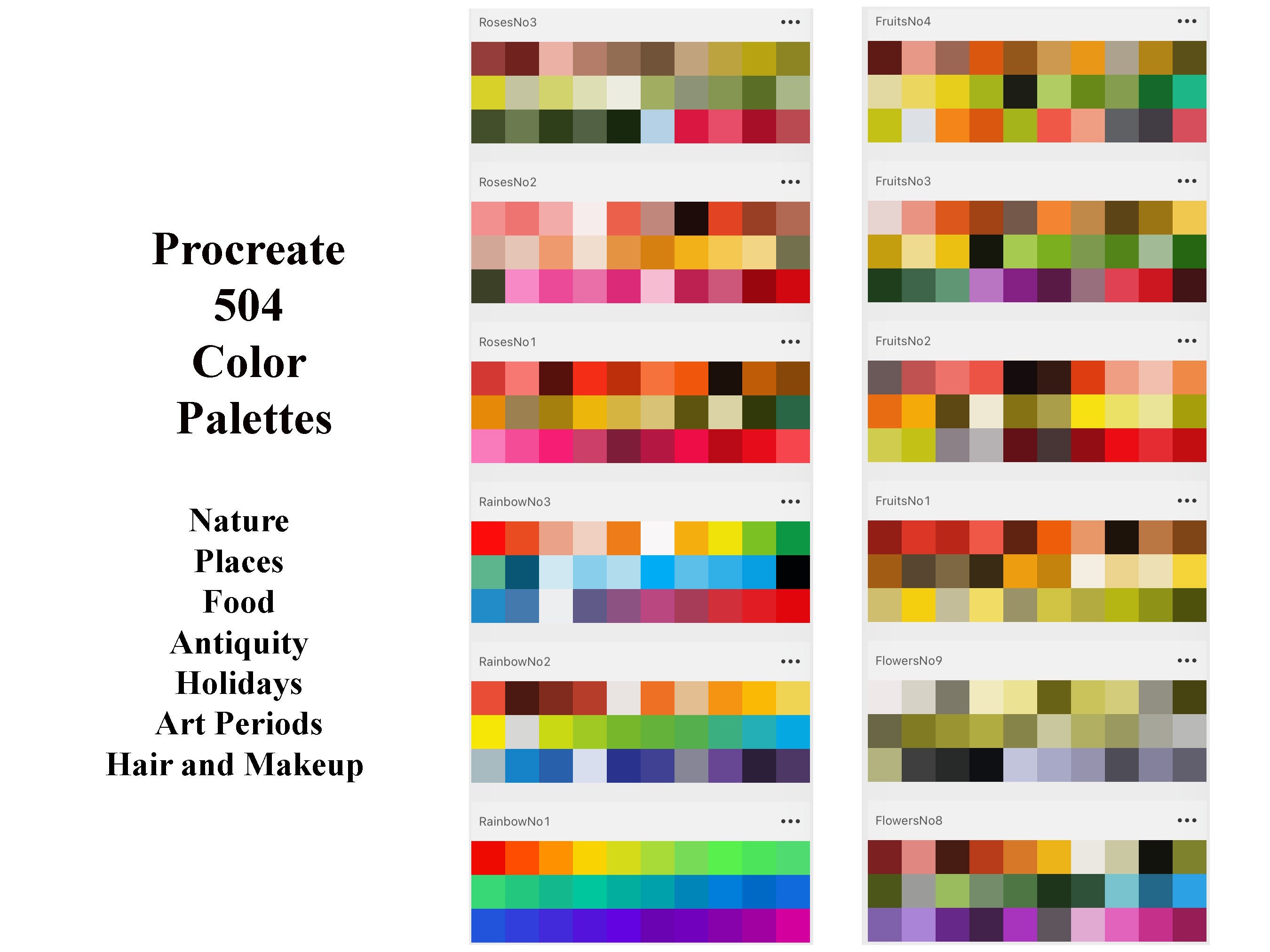 Paquete de 504 paletas de color para Procreate – Mega pack de swatches para iPad, Swatches de color únicos para Procreate