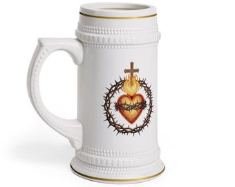 Tasse en céramique sacré-coeur, tasse croix coeur brûlant, tasse cadeau chrétien, tasse à café religieuse, conception de coeur de Jésus, verres foi