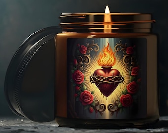 Bougie du Sacré-Cœur, Bougie de prière chrétienne catholique, Cadeau de dévotion du Sacré-Cœur de Jésus, Décoration d'intérieur religieuse