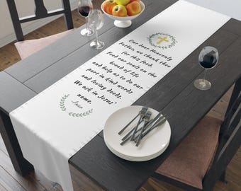 Chemin de table chrétien avec prière, décoration de table à manger dans une ferme, bénédiction pour un repas, décoration de cuisine religieuse, cadeau confessionnel