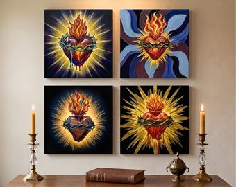 Art mural sur toile Sacré-Cœur | Décoration religieuse chrétienne | Oeuvre d'art catholique | Décoration murale spirituelle | Impression de style vintage