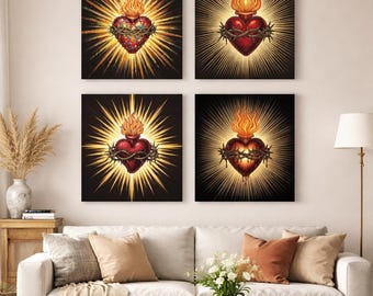 Art mural sur toile Sacré-Cœur | Décoration religieuse chrétienne | Oeuvre d'art catholique | Décoration murale spirituelle | Impression de style vintage