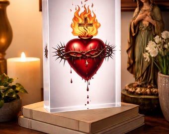 Bloc acrylique Sacré-Cœur, Décoration religieuse catholique, Cadeau chrétien, Art du Sacré-Cœur de Jésus, Décoration de salle de prière
