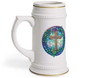 Mug en verre teinté croix stein, cadeau chrétien, tasse à café religieuse, verres croix vintage, cadeau spirituel pour lui, décoration foi de Pâques