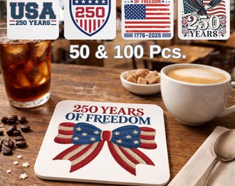 Dessous de verre 250 ans de liberté - Dessous de verre patriotique américain du 250e anniversaire - Déco de table de café et de restaurant - Accessoire de bar pour le jour de l'indépendance