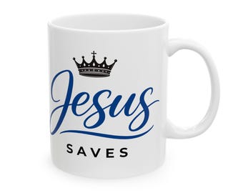 Tasse Jésus sauve - Tasse à café chrétienne avec motif couronne - Cadeau basé sur la foi pour lui et elle - Tasse religieuse chrétienne - Cadeau évangélique