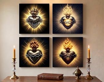 Art mural sur toile Sacré-Cœur | Décoration religieuse chrétienne | Oeuvre d'art catholique | Décoration murale spirituelle | Impression de style vintage