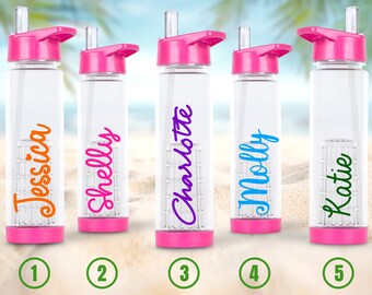 PINK Personalised Fruit Infuser Water Bottle, Water Bottle, Reusable, Perfect for Hen Party, Gift, Gym, Summer, Back to School