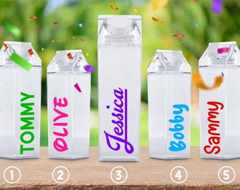 Personalised Kids Milk Carton Retro Water Bottle, Water Bottle, Reusable, Perfect for Party, Gift, Summer, Christmas, Boys, Girls, 500ML