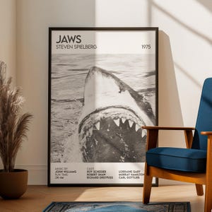 Póster de la película Tiburón: Impresión artística clásica de cine, diseño estilo boceto a lápiz.