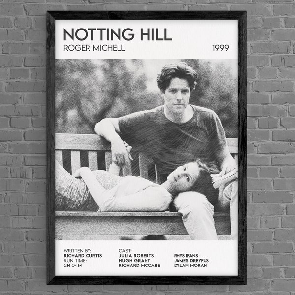 Notting Hill Inspired Premium Movie Film Poster Print Framed Original Design Pencil Sketch Cinema Black White Home Theatre Style Art Home