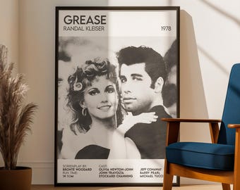 Grease Inspired Movie Poster: Cinema Film Art Print, Pencil Sketch Style Design