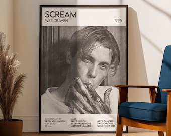 Scream Inspired Movie Poster: Cinema Horror Film Art Print, Pencil Sketch Style Design