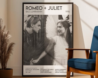 Romeo + Juliet Inspired Movie Art Print: Cinema Film Poster, Pencil Sketch Style Design
